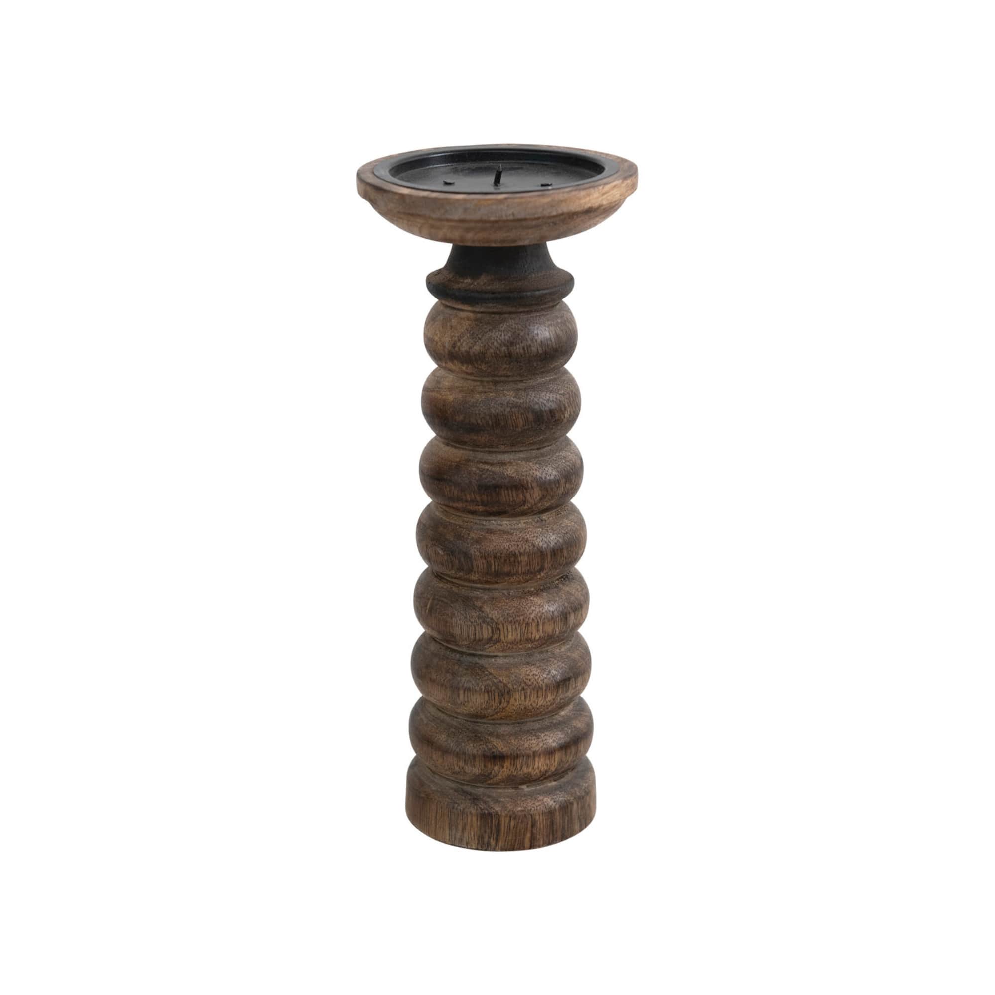 10" Hand-Carved Mango Wood Candle Holder